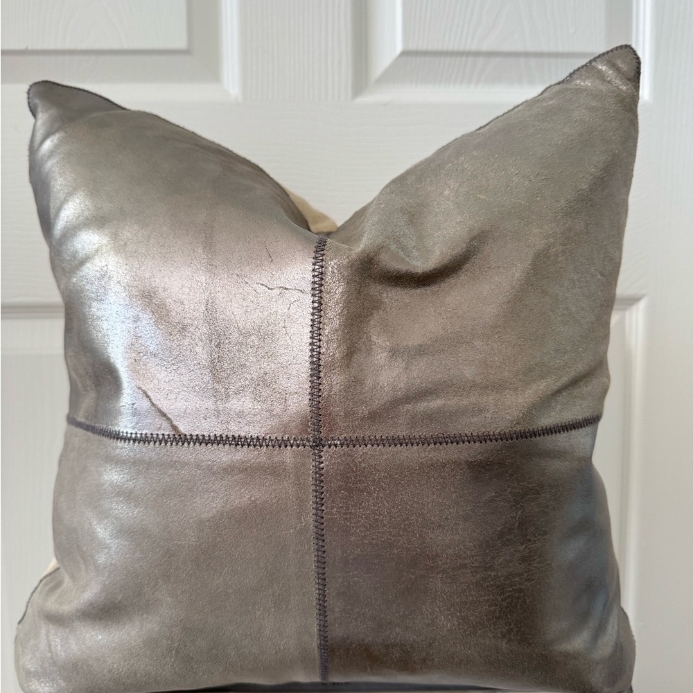 Elegant Leather Metallic Throw Pillow with feather insert NWOT staging use only✨